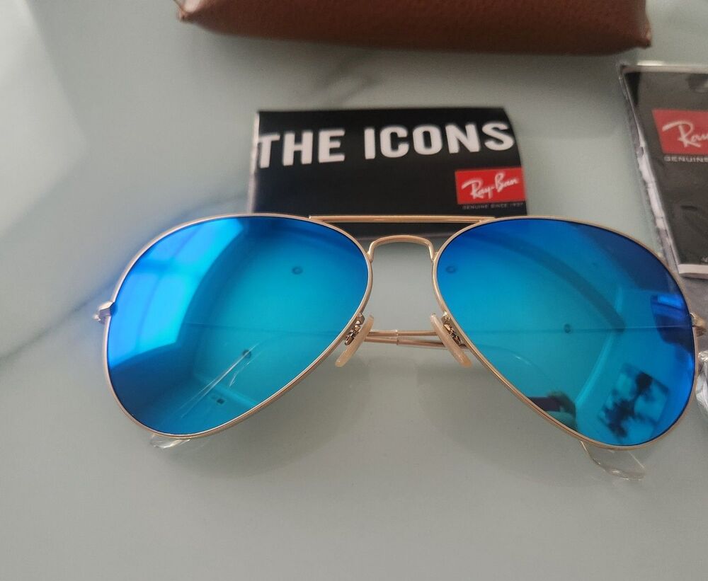 RAY-BAN RB3025 Aviator Gold Metal Frame Blue Mirror Lenses 58mm size - Picture 6 of 9